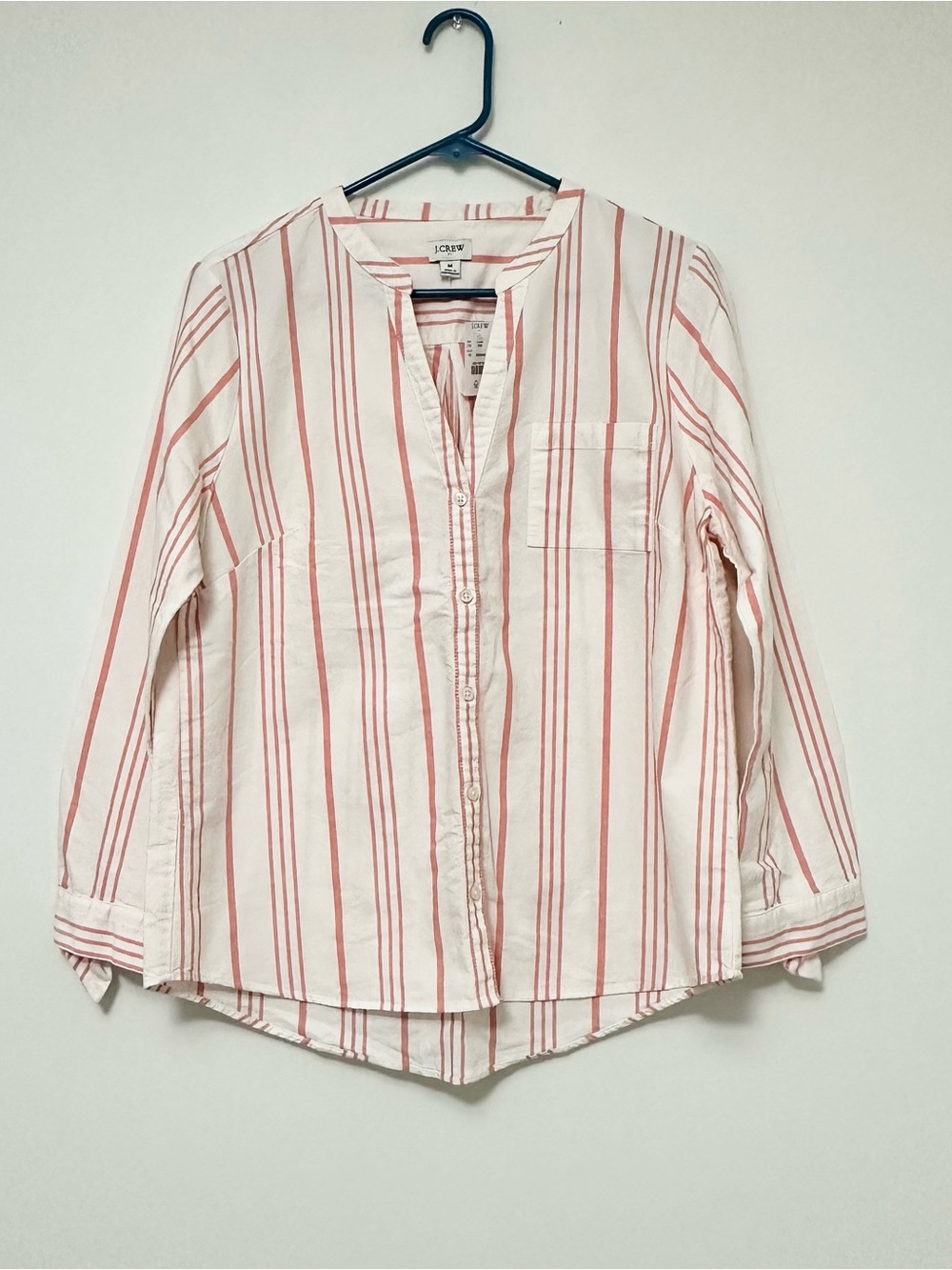 NEW J. Crew Cream Shirt with Coral Stripes 100% Cotton Thick Quality Fabric MED
